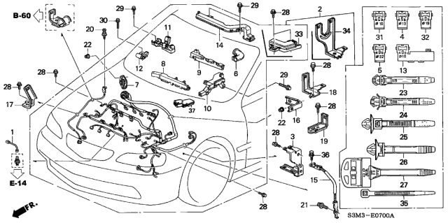 2002 Acura CL Sub-Ground Cable Diagram for 32610-S3R-000