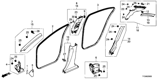 2014 Acura RLX 4 Door TECH (HYBRID) KA DCT Pillar Garnish Diagram
