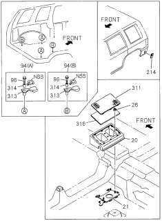 1996 Acura SLX 4 Door 4LS (PREMIUM) KL 4AT Floor Equipment Diagram