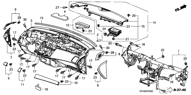 2011 Acura RDX Passenger Air Bag Module Assembly (Graphite Black) Diagram for 77820-STK-A80ZA