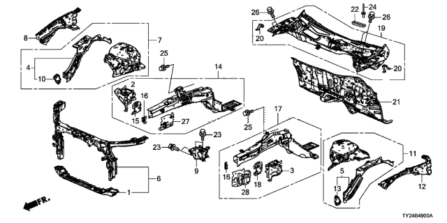 2014 Acura RLX Front Bulkhead - Dashboard Diagram