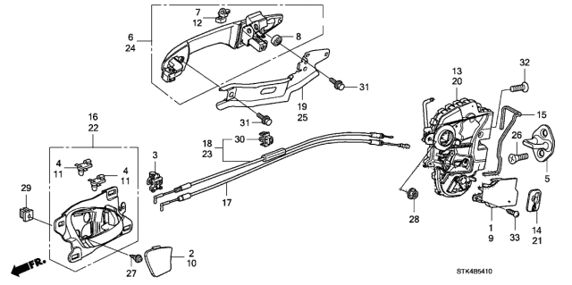 2012 Acura RDX Rear Door Locks - Outer Handle Diagram