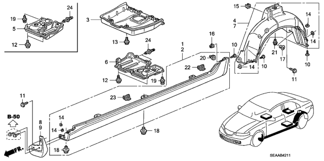 2008 Acura TSX 4 Door TSX (NAVIGATION) KA 6MT Side Sill Garnish Diagram
