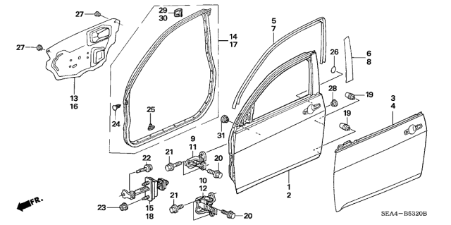 2007 Acura TSX 4 Door TSX (NAVIGATION) KA 5AT Front Door Panels Diagram