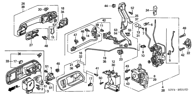 2002 Acura MDX Left Front Door Handle Assembly (Outer) Diagram for 72180-S3V-A02