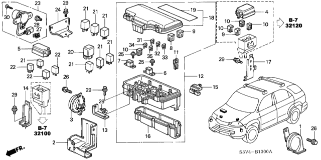 2001 Acura MDX Box Assembly, Relay Diagram for 38250-S3V-A01