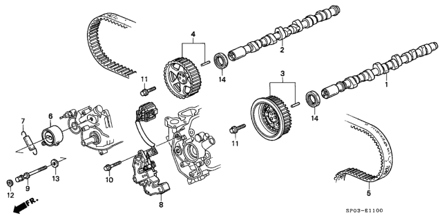 1995 Acura Legend Camshaft, Driver Side Diagram for 14100-PY3-000