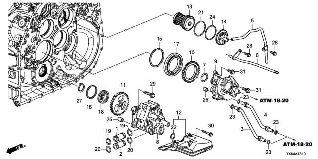 2017 Acura ILX AT Oil Pump - Stator Shaft Diagram