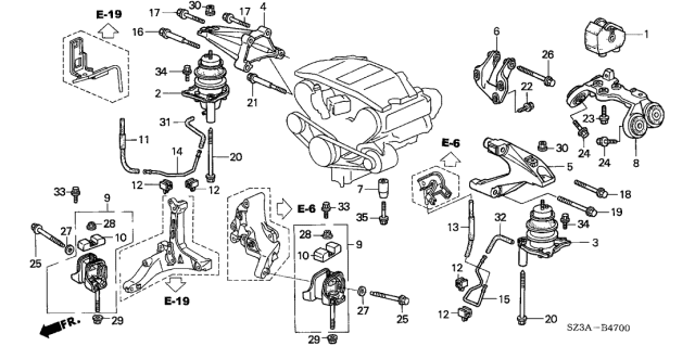 2004 Acura RL 4 Door RL (NAVIGATION) KA 4AT Engine Mounts Diagram