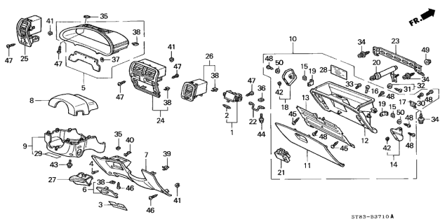 1999 Acura Integra 4 Door GS (LEATHER) KA 4AT Instrument Panel Garnish Diagram