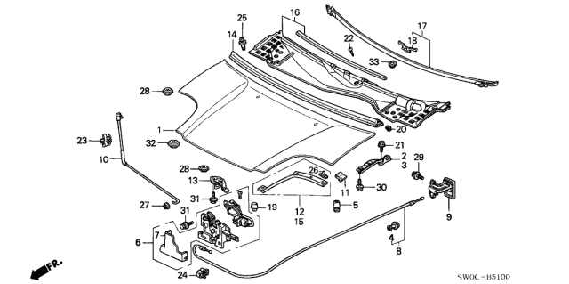 2005 Acura NSX 2 Door NSX-T KA 6MT Engine Hood Diagram