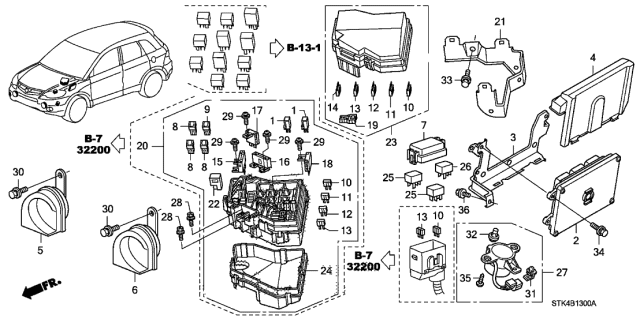 2007 Acura RDX Multi Block Fuse A (80A/50A) Diagram for 38231-SNA-A11