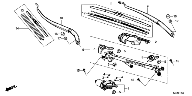 2019 Acura MDX Front Windshield Wiper Diagram