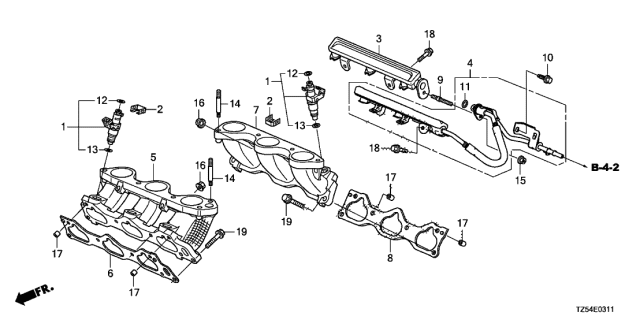 2019 Acura MDX 5 Door TECH (HYBRID (AWD)) KA DCT Fuel Injector (3.0L) Diagram