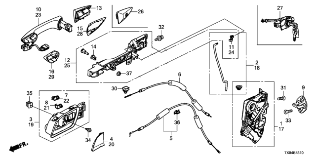 2014 Acura ILX Hybrid Front Door Locks - Outer Handle Diagram