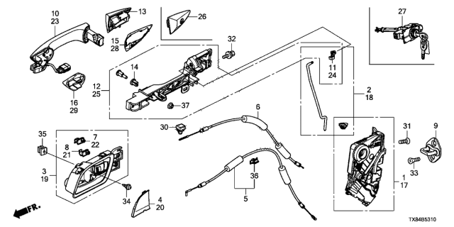 2013 Acura ILX Hybrid Front Door Locks - Outer Handle Diagram