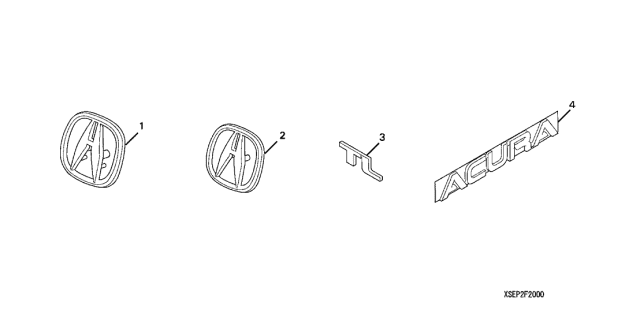 2004 Acura TL Front A Gold Emblem Diagram for 08F20-S0K-D0001