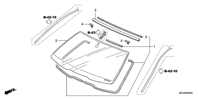 2006 Acura TSX Front Windshield Dam Rubber Set Diagram for 04731-SEA-000