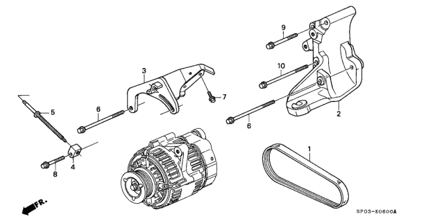1993 Acura Legend 4 Door STD KA 5MT Alternator Bracket Diagram