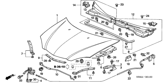 2006 Acura RSX 3 Door BASE KA 5AT Engine Hood Diagram