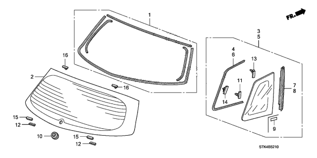 2008 Acura RDX 5Lass Assembly, Passenger Side Quarter Windshield (Privacy) (Ln) Diagram for 73500-STK-A00