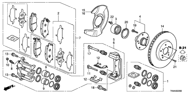 2014 Acura TL Right Front Caliper Sub-Assembly Diagram for 45018-TZ3-A00