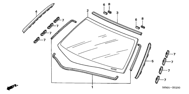 2006 Acura RSX Right Front Windshield Side Garnish Assembly Diagram for 73152-S6M-003