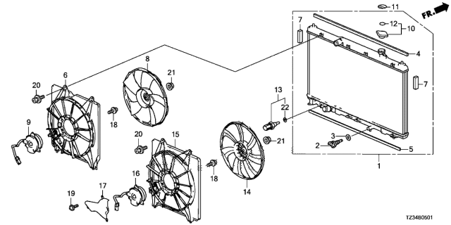 2018 Acura TLX Cooling Fan Fits Diagram for 38616-5J2-A01