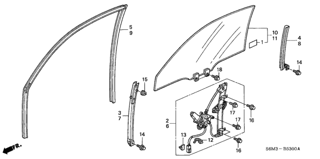 2003 Acura RSX Glass Assembly, Left Front Door (Green) (Asahi) Diagram for 73350-S6M-A10