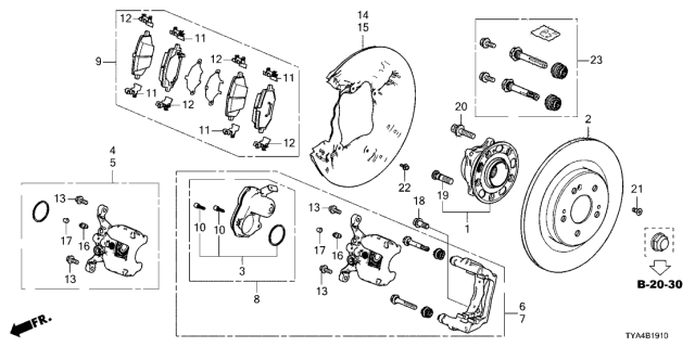 2022 Acura MDX Rear Caliper Pin Set Diagram for 01473-TZ5-P01