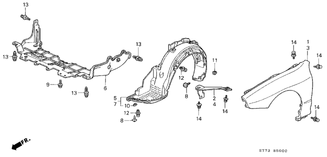 1994 Acura Integra Front Splash Shield Diagram for 74111-ST7-A00