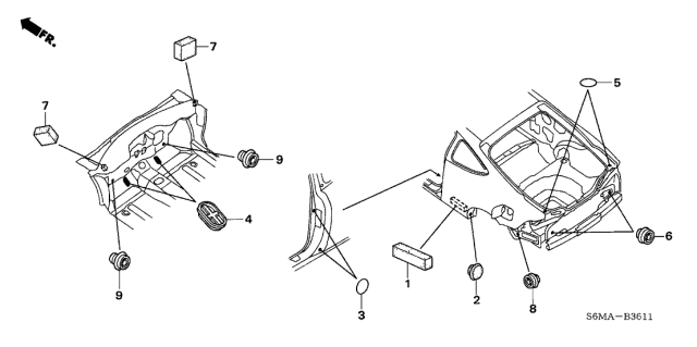 2006 Acura RSX 3 Door BASE KA 5MT Grommet (Rear) Diagram