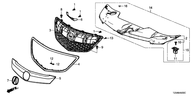 2016 Acura MDX Front Base Diagram for 75125-TZ5-A02