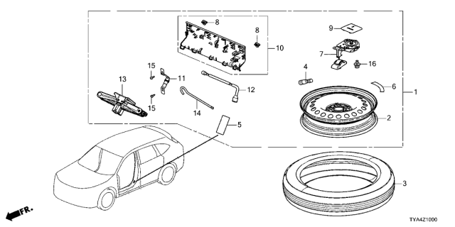 2022 Acura MDX Hoist, Spare Tire Diagram for 74711-TYA-A01