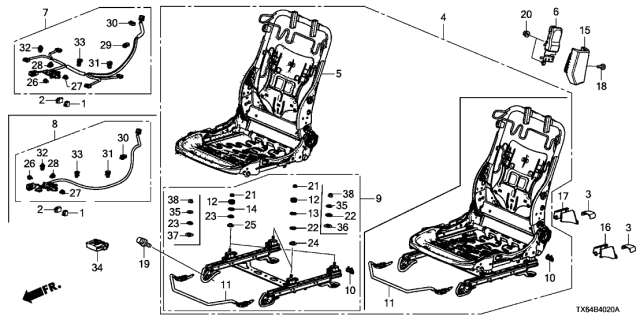 2014 Acura ILX 4 Door TECH KA 5AT Front Seat Components Diagram