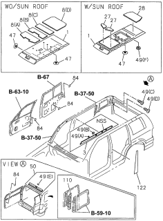 1996 Acura SLX 4 Door 4LS (PREMIUM) KA 4AT Head Lining - Trim Diagram