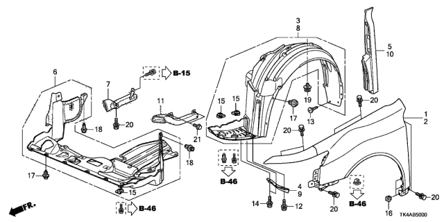 2014 Acura TL Right Front Fender (Inner) Diagram for 74101-TK5-A01
