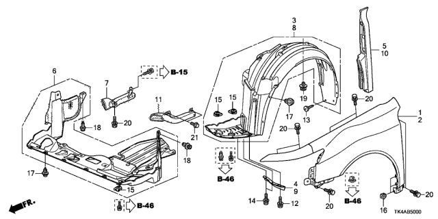 2014 Acura TL Front Splash Shield Diagram for 74111-TK4-A10