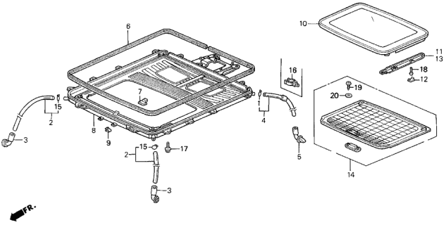 1995 Acura Legend Roof Glass Assembly Diagram for 70200-SP1-A01