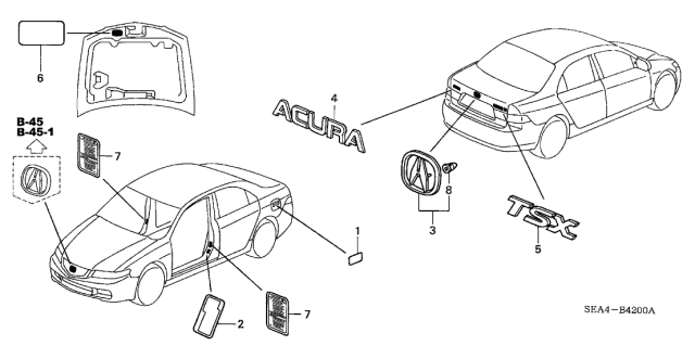 2006 Acura TSX Emblems - Caution Labels Diagram