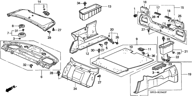 1993 Acura Legend 4 Door STD KA 4AT Trunk Lining Diagram
