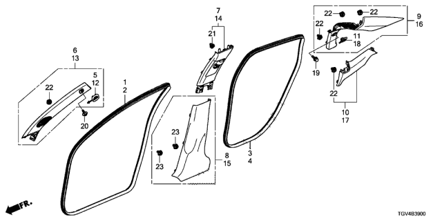 2021 Acura TLX Seal, Right Front Diagram for 72315-TGV-A01