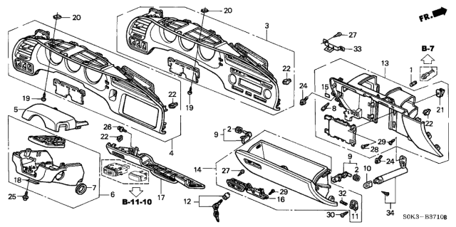 1999 Acura TL Instrument Panel Garnish Diagram