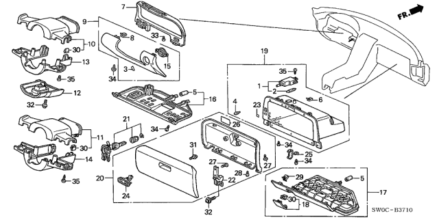 2004 Acura NSX Instrument Panel Garnish Diagram