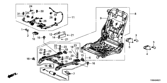 2021 Acura ILX 4 Door 24PREM KA DCT Front Seat Components (R.) (Power Seat) Diagram
