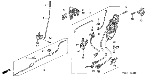 2005 Acura NSX 2 Door NSX-T KA 4AT Front Door Locks Diagram