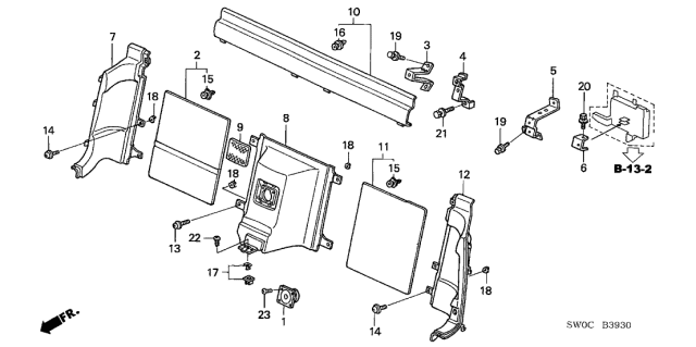 2004 Acura NSX Lining, Right Rear Side Bulkhead (New Pure Red) Diagram for 83730-SL0-A00ZG