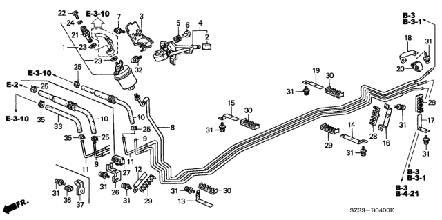 2001 Acura RL 4 Door RL (NAVIGATION) KA 4AT Fuel Pipe Diagram