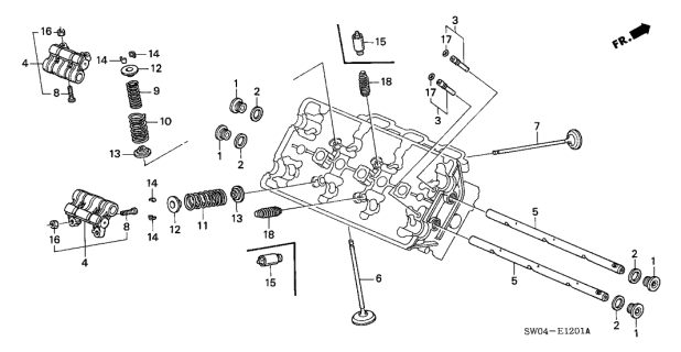 1996 Acura NSX 2 Door NSX-T KA 5MT Valve - Rocker Arm (Rear) Diagram