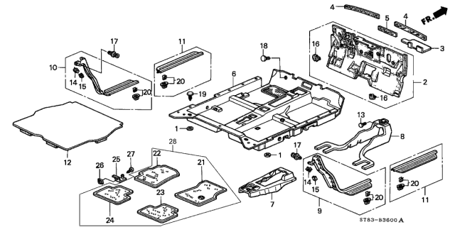 1999 Acura Integra 4 Door GS (LEATHER) KA 4AT Floor Mat Diagram